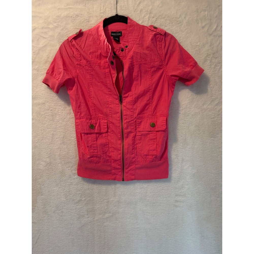 Wet Seal Hot‎ Pink Short Sleeve Utility Zip Up Jacket MJ455 Small